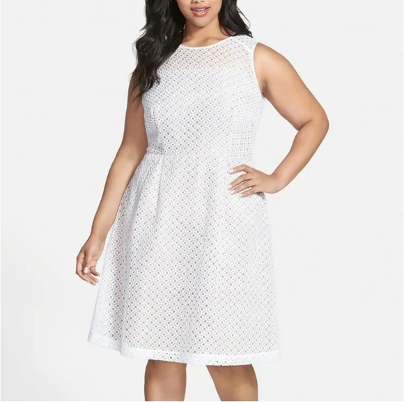 Calvin Klein Fit and Flare Eyelet Dress - Picture 1 of 4